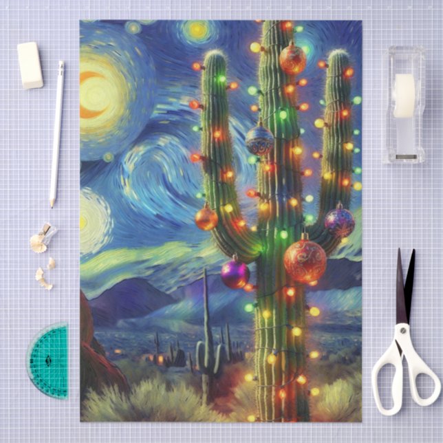Papel De Seda Deserto de Natal: Saguaro Cactus Decoupage (Arte )
