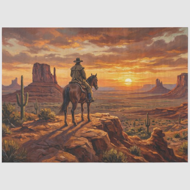 Papel De Seda Deserto Pintado Western Vaqueiro Decoupage (Frente )