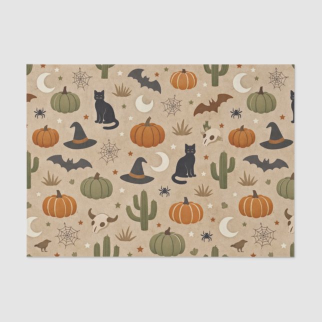 Papel De Seda Deserto Verde Cactus Halloween (Frente )