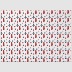 Papel De Seda Design 12 da Série Náutica Vermelha e Marinho