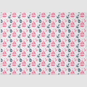 Papel De Seda Design 13 da Série Náutica, Rosa e Marinho