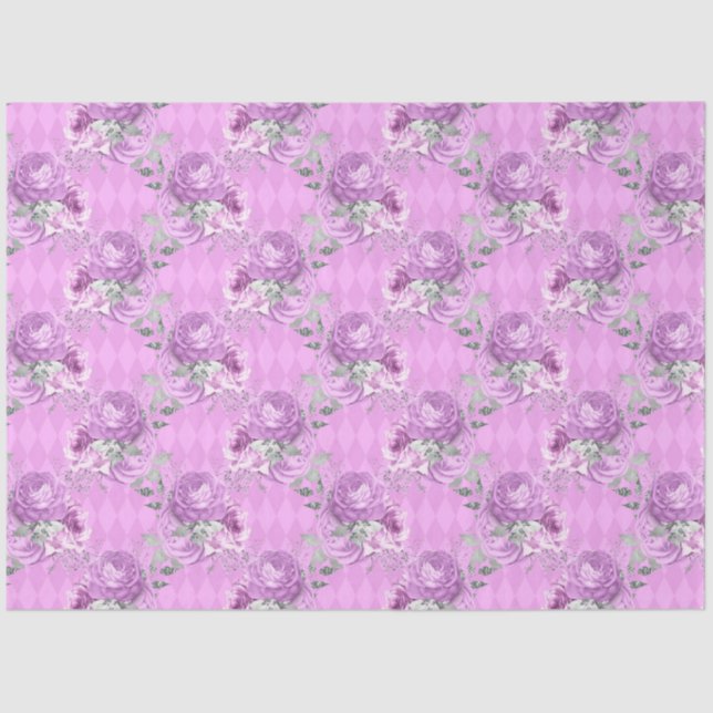 Papel De Seda Design 14 da Série Floral de Púrpura e Prata (Frente )