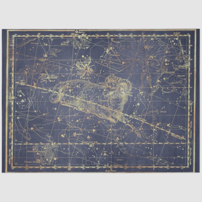 Papel De Seda Design 14 da Série Star Map Dourada (Frente )