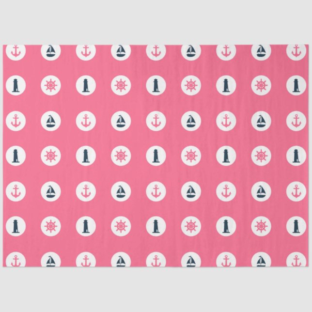 Papel De Seda Design 15 da Série Náutica Rosa e Marinho (Frente )