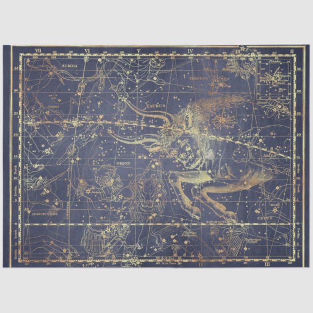 Papel De Seda Design 17 do Dourado Star Map Series (Frente )