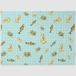 Papel De Seda Design 4 da Série Azul e Dourada Náutica