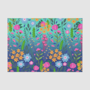 Papel De Seda Design Bonito de Flores de Gradação de Casa Azul