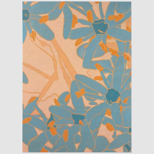 Papel De Seda Design Contemporâneo de Folhas em Pêssego (Frente )