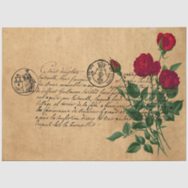 Papel De Seda Design da Série Caligrafia Francesa e Rosa Vermelh