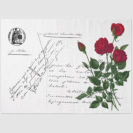 Papel De Seda Design da Série Caligrafia Francesa e Rosa Vermelh