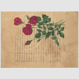 Papel De Seda Design da Série de Caligrafia Francesa e Rosa Verm