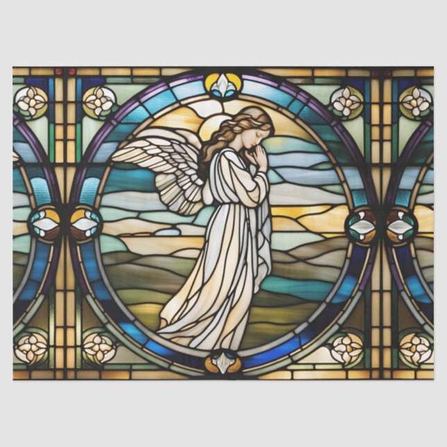 Papel De Seda Design de Anjo em Falso Vidro Pintado para Artesan (Frente )