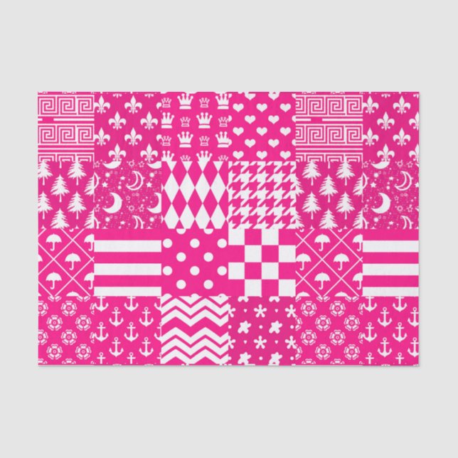 Papel De Seda Design de Correção de Padrões Mistos Brancos Rosa (Frente )