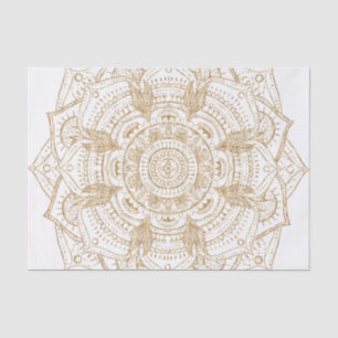 Papel De Seda Design de Desenho de Mão de Mandala Branco e Dour