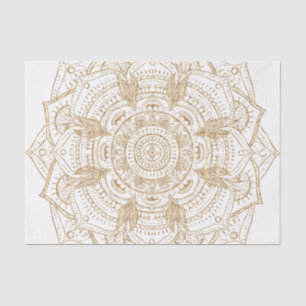 Papel De Seda Design de Desenho de Mão de Mandala Branco e Doura