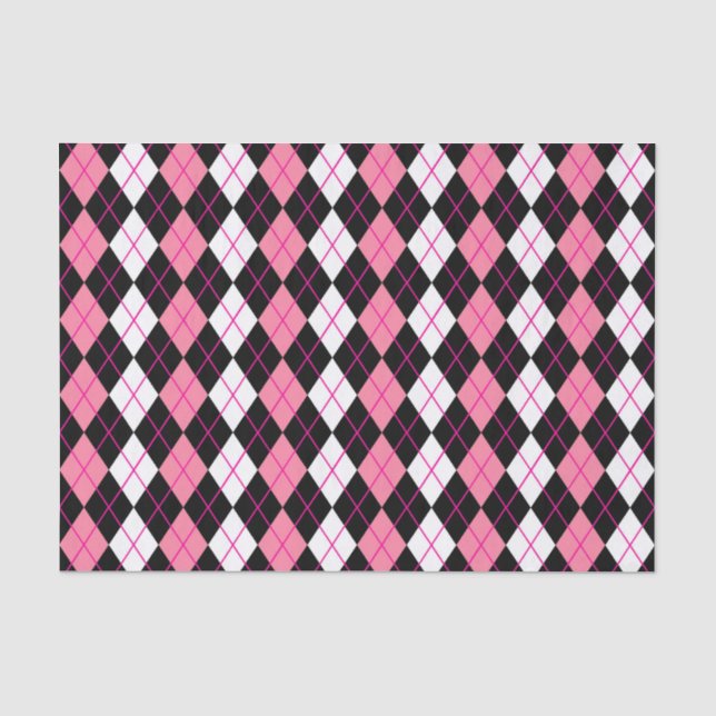 Papel De Seda Design de Diamante de Argyle Branco-Rosa (Frente )