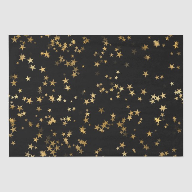 Papel De Seda Design de Estrelas Douradas Celestiais Elegantes e (Frente )