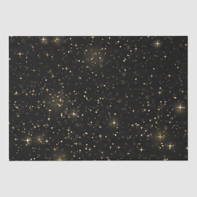 Papel De Seda Design de Estrelas Douradas Celestiais Elegantes e (Frente )