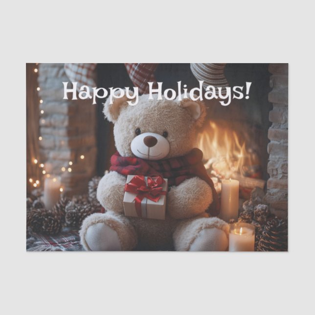 Papel De Seda Design de Feriado de Urso Cozy Teddy (Frente )