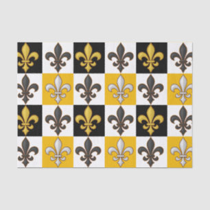 Papel De Seda Design de Fleur-de-lis, branco-amarelo, com verifi