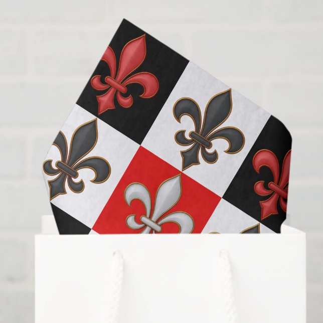 Papel De Seda Design de Fleur-de-lis, branco-preto-vermelho (Criador carregado)