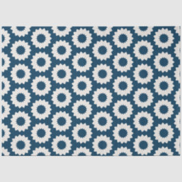 Papel De Seda Design de flores circulares japonesas a azul e bra