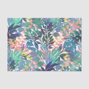 Papel De Seda Design de Folhagem de Cores de Água Tropicais de 