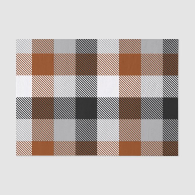 Papel De Seda Design de Gingham Preto-Castanho (Frente )