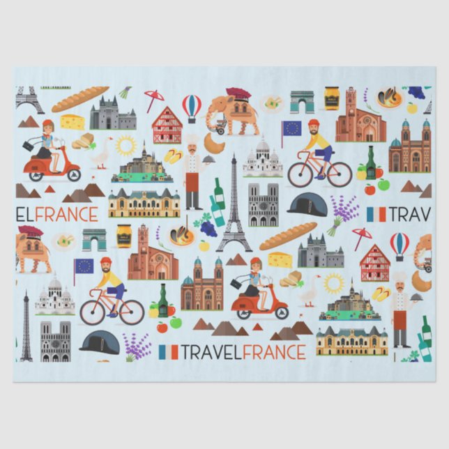 Papel De Seda Design de Ícones Viagem da França (Frente )