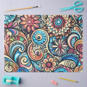 Papel De Seda Design de Intrato Boêmico de Desenho Pastel