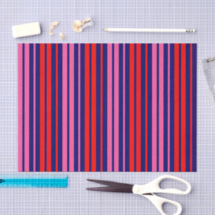 Papel De Seda Design de Listras Verticais Azul Marinho Rosa Verm