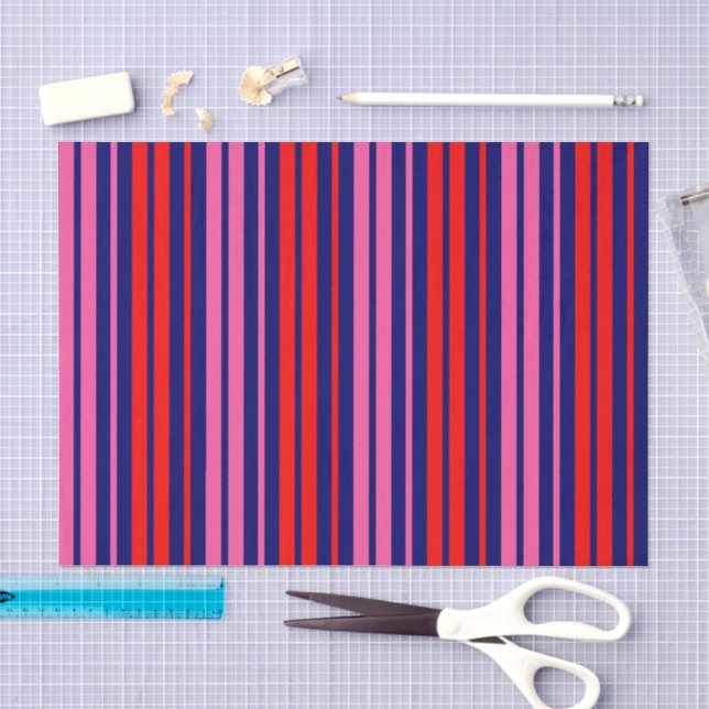 Papel De Seda Design de Listras Verticais Azul Marinho Rosa Verm (Arte )
