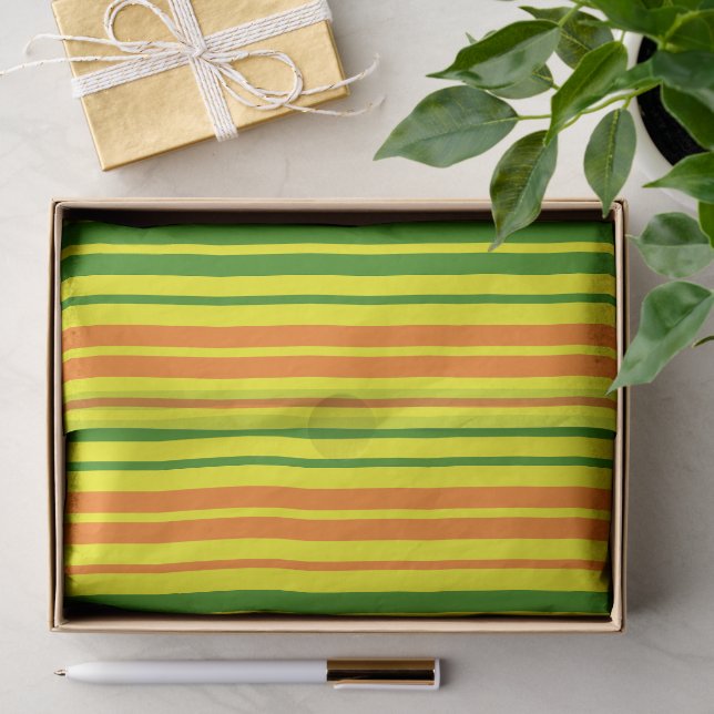 Papel De Seda Design de Listras Verticais Laranja Amarelo Verde  (Presente)