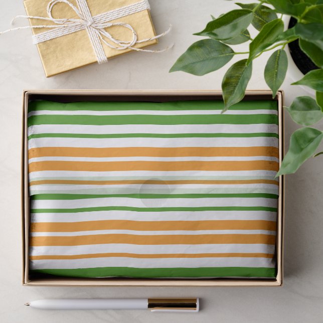 Papel De Seda Design de Listras Verticais Laranja Branco Verde   (Presente)