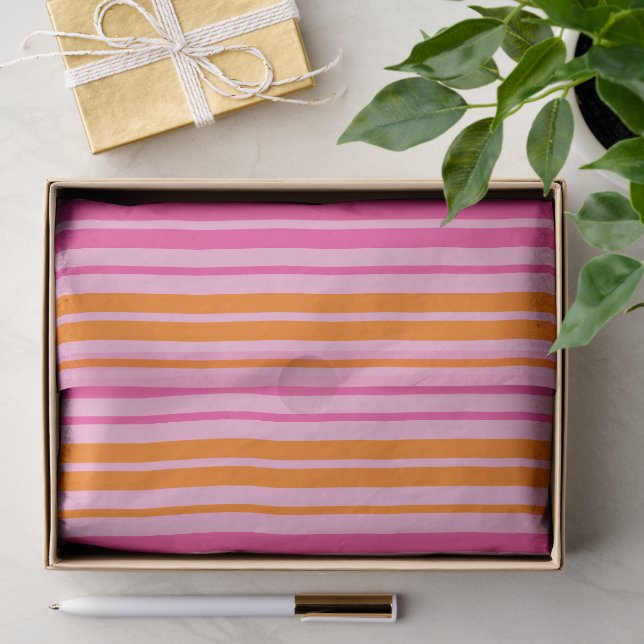 Papel De Seda Design de Listras Verticais Rosa e Laranja (Presente)