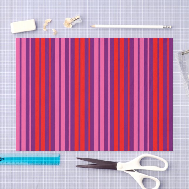 Papel De Seda Design de Listras Verticais Rosa Roxo Vermelho   (Arte )