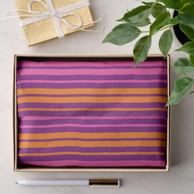 Papel De Seda Design de Listras Verticais Roxo Rosa Laranja   (Presente)