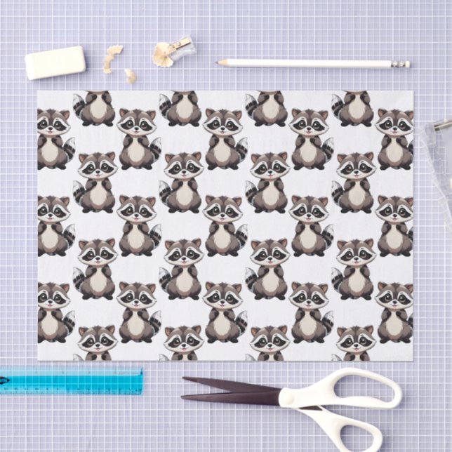 Papel De Seda Design de padrão de guaxinim branco (Arte )