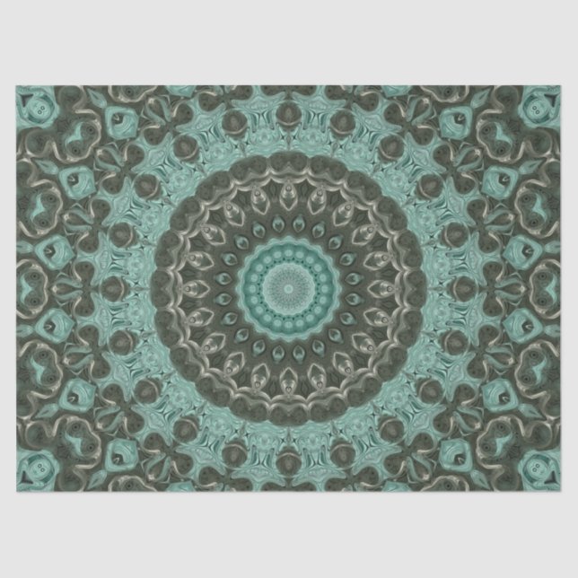 Papel De Seda Design de Padrão de Mandala Verde Antiquado (Frente )