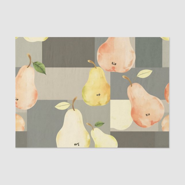 Papel De Seda Design de Padrão de Pear de Aquarela (Frente )