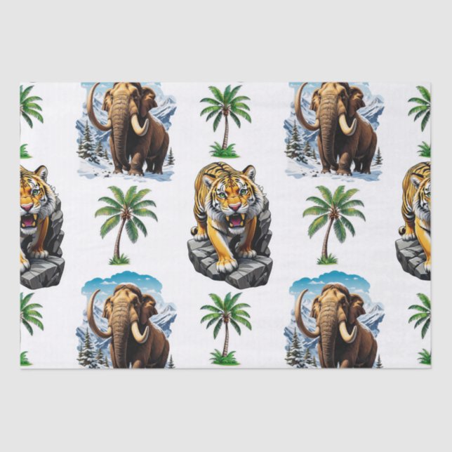 Papel De Seda Design de padrão de Tigre Sabertooth Ice Age Mammo (Frente )