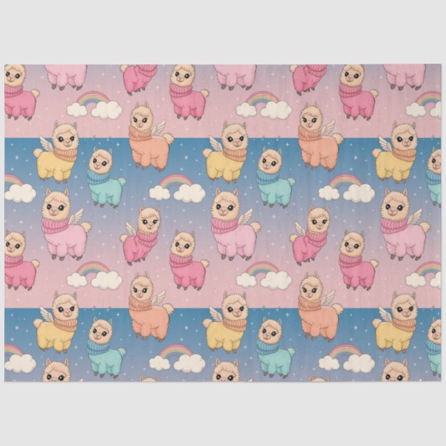 Papel De Seda Design de Padrão de Unicórnio e Estrelas Mágicas (Frente )