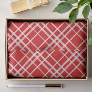 Papel De Seda Design de Padrão de Xadrez do Tartan Branco Vermel