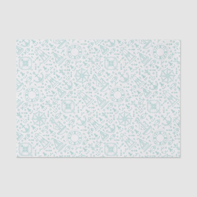 Papel De Seda Design de padrão náutico verde personalizável (Frente )