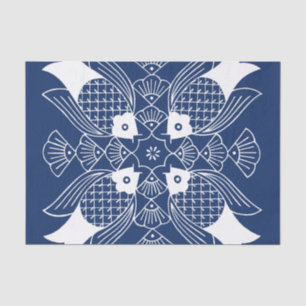 Papel De Seda Design de Peixes Submarinos com Fundo Azul