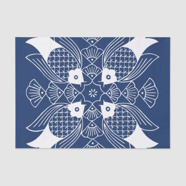 Papel De Seda Design de Peixes Submarinos com Fundo Azul (Frente )