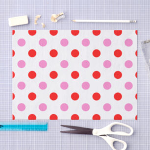 Papel De Seda Design de Pontos Brancos e Vermelho e Rosa