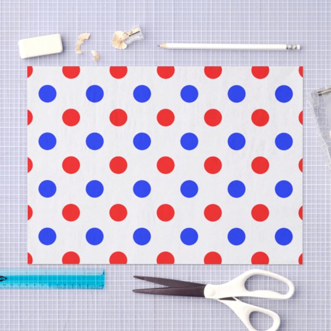 Papel De Seda Design de Pontos Brancos Vermelhos e Azuis (Arte )