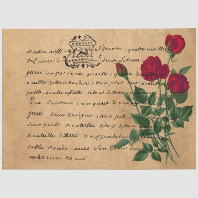 Papel De Seda Design de Série 7 de Escrita à Mão Francesa e Rosa (Frente )