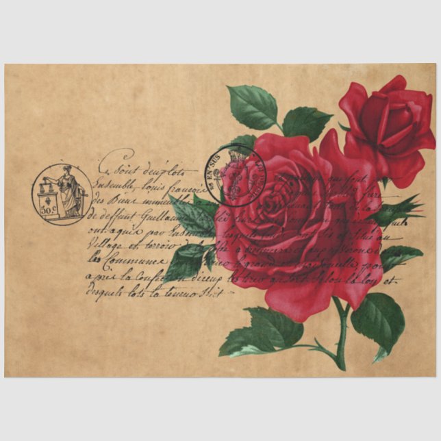 Papel De Seda Design de Série de Caligrafia Francesa e Rosa Verm (Frente )